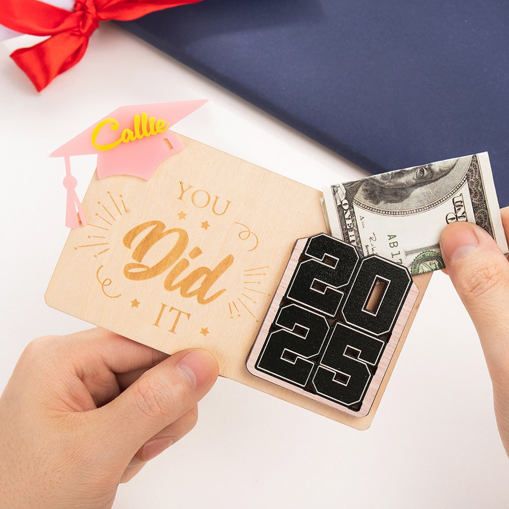 Personalized Name Graduation Money & Gift Card Holder, Custom Class of 2025 Graduation Cap Wood Card Box with Quote, Gift for Graduates/Students