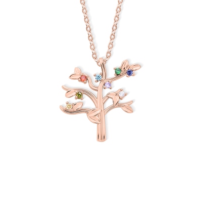 Personalized Family Tree Necklace with Birthstones, Sterling Silver 925 Dainty Family Jewelry, Birthday/Mother's Day Gift for Her/Mom/Grandma