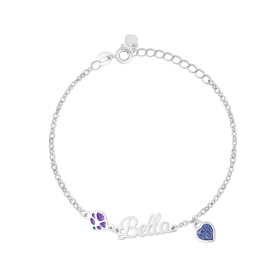Personalized Birth Flower & Heart Birthstone Bracelet with Name, Sterling Silver 925 Adjustable Bracelet, Mother's Day/Birthday Gift for Her/Mom/Women