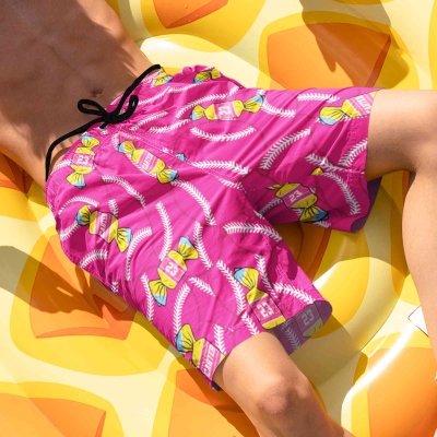 Candy Baseball Board Shorts – Colorful Sports Themed Swim Trunks for Men, Summer Beachwear Gift