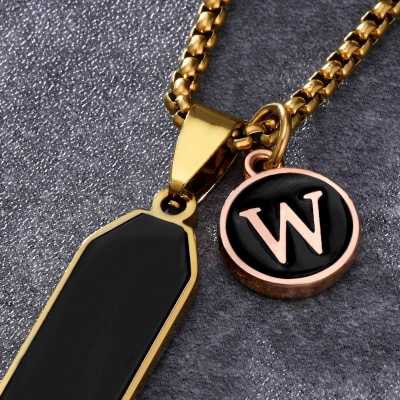 Personalized Men's Initial Pendant Necklace, Non-Tarnish Rectangle Black Drop Pendant, Anniversary/Valentine's Day Gift for Him/Boyfriend/Husband