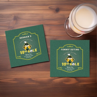 (Set of 4pcs)Custom Name 19th Hole Golf Coaster Set, Country Club Style Ceramic Non-slip Coasters, Kitchen Supplies, Gifts for Golf Lovers/Players