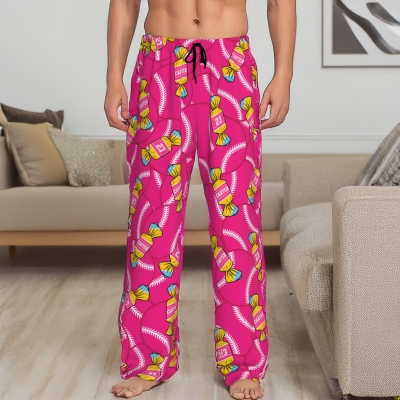 Personalized Candy Baseball Pajama Pants with Name & Number, Fun Sports Lounge Sleepwear, Soft Relax Fit, Gift for Baseball Fans/Sports Players