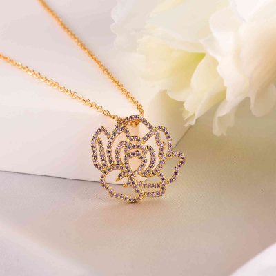 Custom Birth Flower & Birthstone Necklace – Personalized Floral Pendant with Adjustable Chain, Meaningful Gift for Her