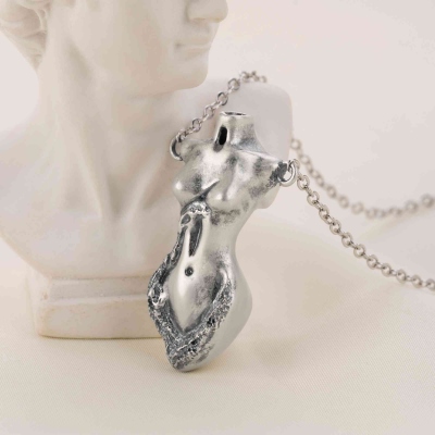 Sterling Silver Human Body Sculpture Pendant – Minimalist Artistic Figure Necklace for Men and Women, Unique Gift for Art Lovers