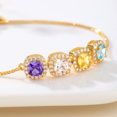 Custom Birthstone Candy Gem Cube Adjustable Bracelet, Colorful Slider Bracelet for Women and Girls, Personalized Sweet Jewelry Gift