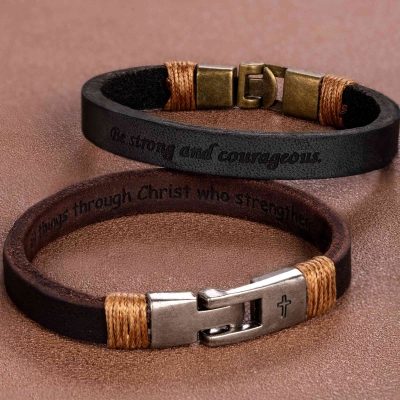 Unisex Cross Leather Bracelet For Men Personalized Gift For Husband Anniversary Dad Engraved Religious Jewelry For Him Men Custom Bracelets