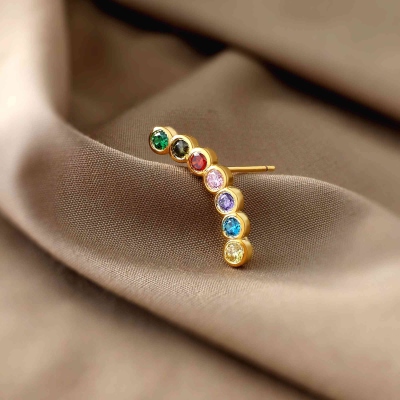 Customizable Multi-Birthstone Stud Earring in 925 Sterling Silver, Personalized Birthstone Jewelry, Unique Gift for Women and Girls