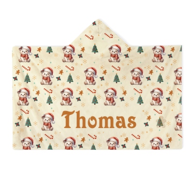 Personalized Christmas Cartoon Animals Soft Hooded Blanket with Name, Multicolor Christmas Hooded Blanket, Christmas Gift for Kids