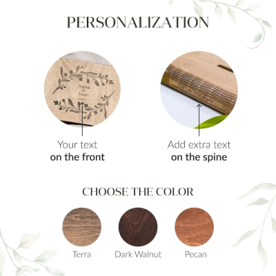 Personalized Gift, Wooden Photo Album Engraved, Scrapbook Album for Her, Custom Family Photo Album Honeymoon, Christmas Gift for Couple