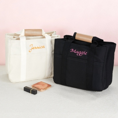 Personalized Embroidery Name Tote Bag, Canvas Multi-Pocket Large Capacity Crossbody Tote Bag, Nursing/Diaper/Shoulder Bag, Gift for Her/Mom/Women