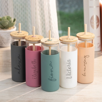 Personalized Glass Tumbler with Straw