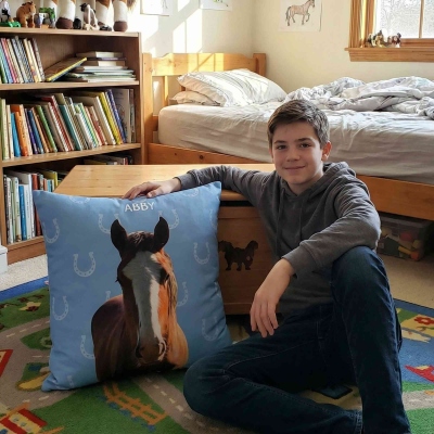 Personalized Name Horse Portrait Throw Pillow Cover, Pillowcase with Optional Insert, Home Decor, Birthday/Christmas Gift for Horse Lovers/Equestrians