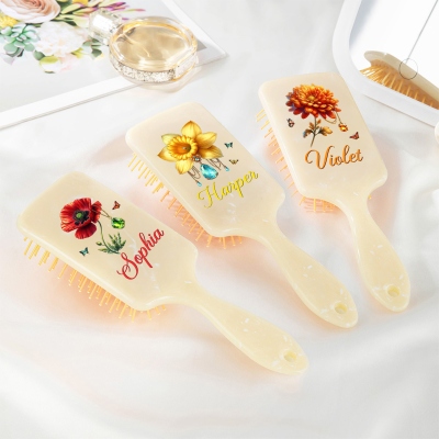 Birthfllower Hair Brush with name