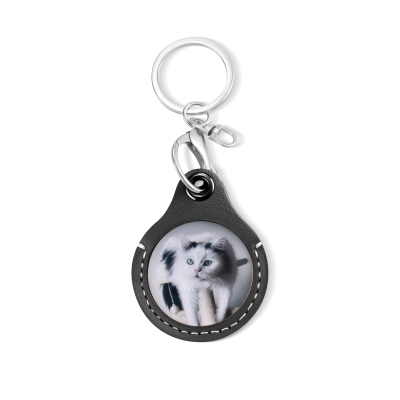 Custom Pet Photo Leather Keychain with Message, Personalized Picture Text Keychain, Memorial/Pet Sympathy Present, Gift for Pet Lover/Owner