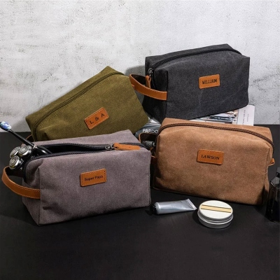 Men's Toiletry Canvas Bag, Men's Dopp Kit Travel Case, Mens Toiletry Bag Leather Personalized, Birthday/Father's Day/Wedding Gift for Him/Father/Groomsmen