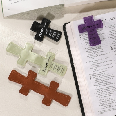 Custom Name Bible Verses Cross Shaped Leather Bookmark, Magnetic Christian Bookmark Clip, Baptism/Confirmation Gift for Book Lovers/Family/Friends