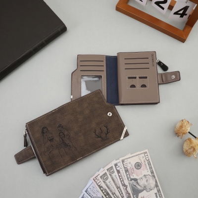 Personalized Foldable Photo Wallet with Name, Custom Vintage Leather Card Holder for Men, Father's Day/Birthday/Anniversary Gift for Dad/Boyfriend/Him