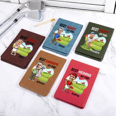 Custom Name & Face Photo Best by Par Golf Scorecard Holder, Leather Golf Yardage Book Cover, Golf Accessories, Gift for Golf Lovers/Players/Coaches