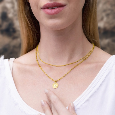 Personalized Initial Link Bracelet & Necklace Set in Gold