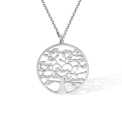 Custom Engraved 1-9 Names Family Tree Necklace