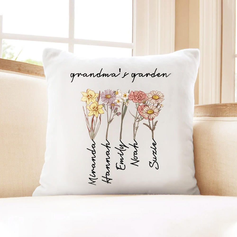 Custom Grandma's Garden Pillow Cover with Grandkids Names, Personalized
