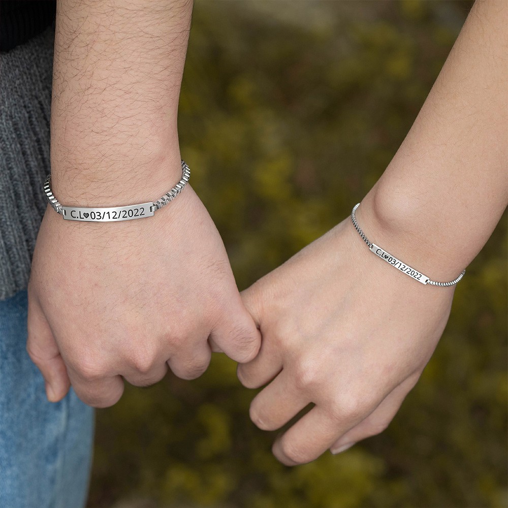 Custom Couple Bracelet, Matching Bracelet Friendship Bracelet, Engraved Couple Gift Bracelets Wristband for Lover Husband Wife Boyfriend Girlfriend