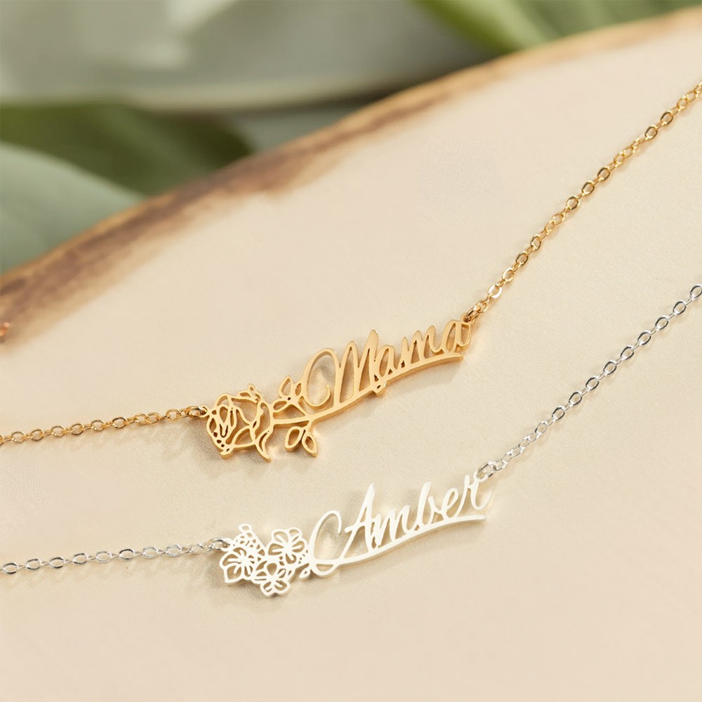 Personalized Name Birth Flower Necklace, Sterling Silver 925 Necklace ...