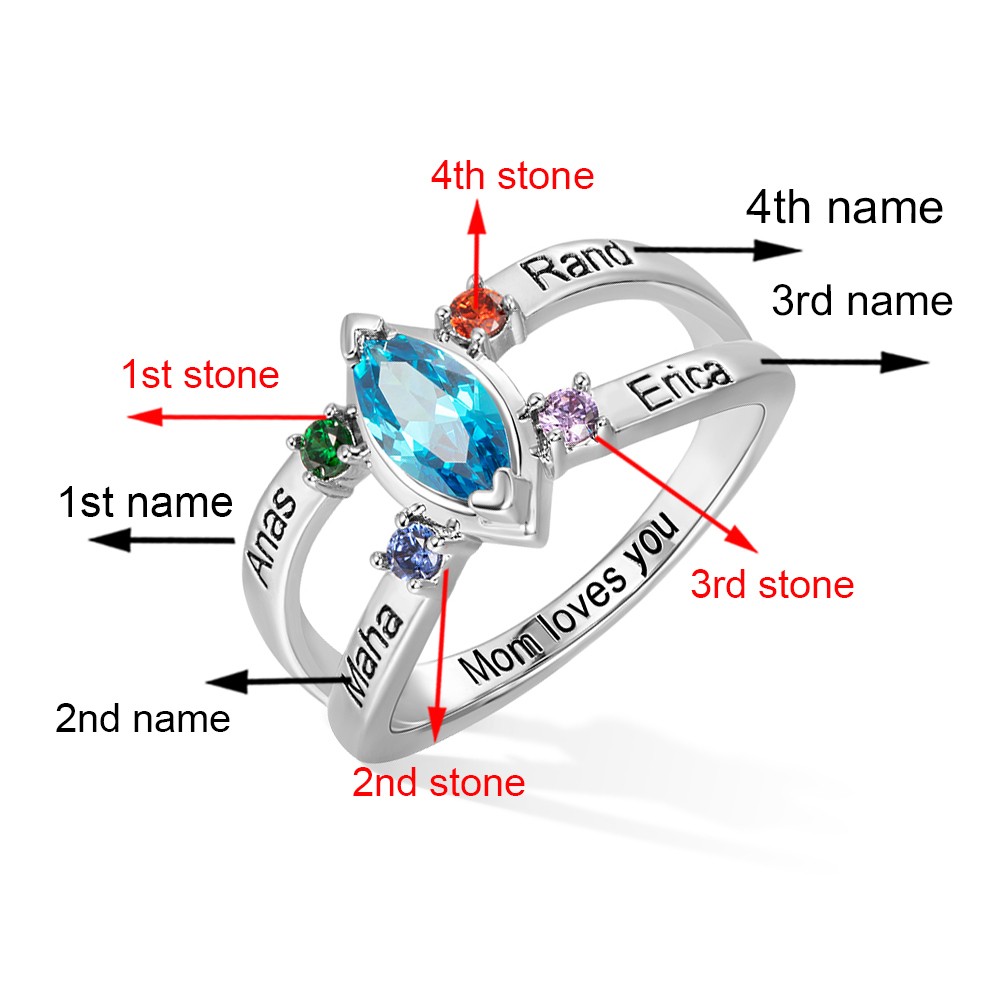 Custom 1-8 Names & Birthstones Marquise Ring, Birthstone Ring, Family Gift, Mother's Day Gift, Birthday/Christmas Gift for Mom/Grandma