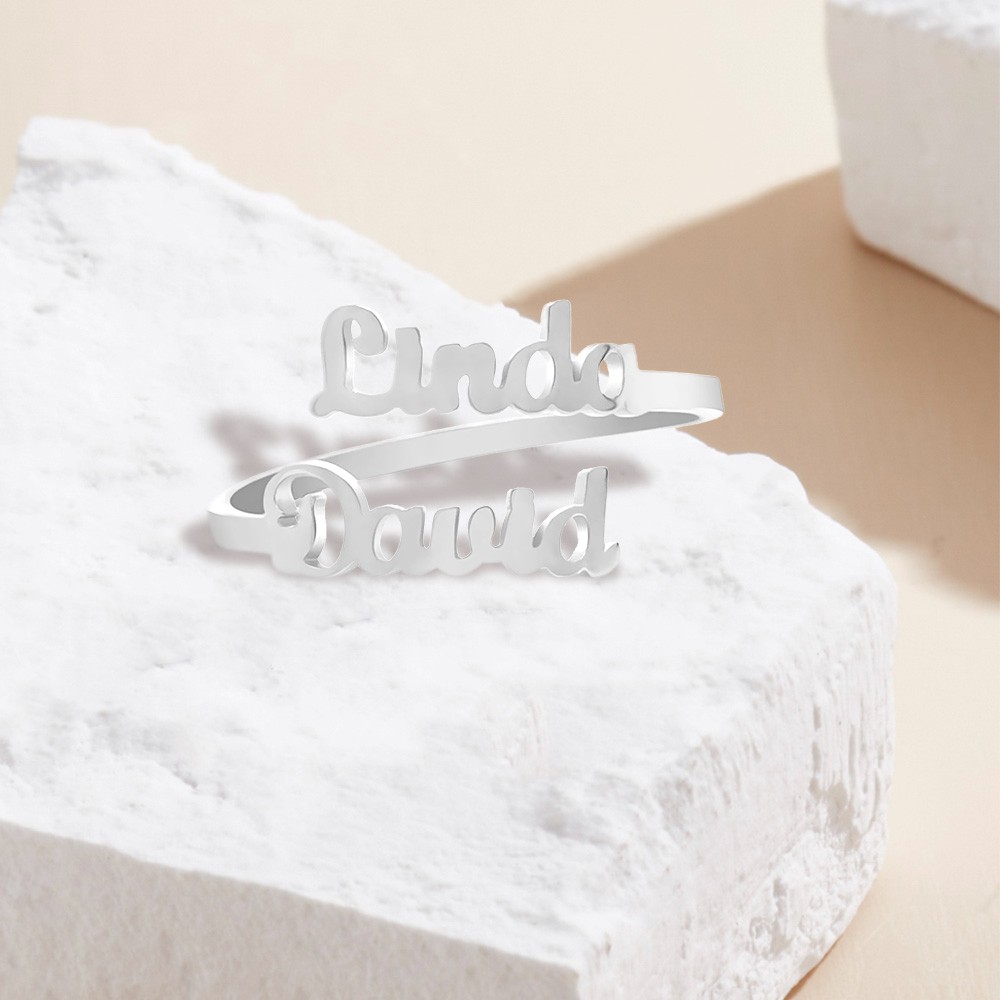 Personalized Double Name Ring, Custom Two Name Ring, Friendship Ring