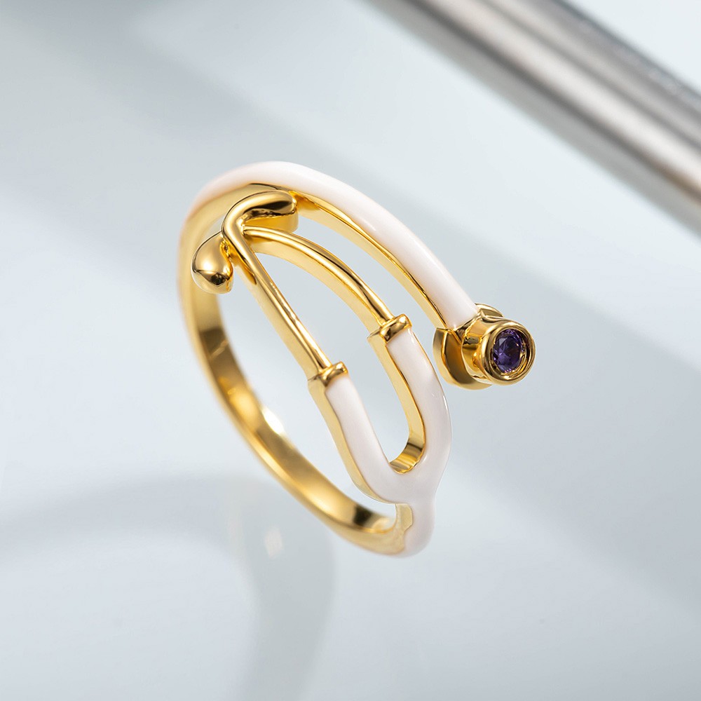 Personalized Stethoscope Ring with Birthstone