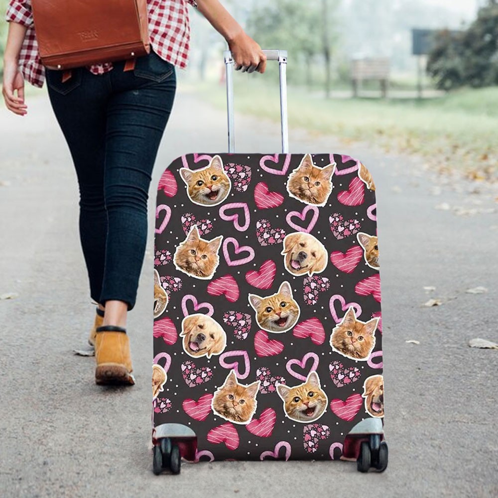 Custom Travel Luggage Cover with Pet Photo, Personalized Logo Baggage
