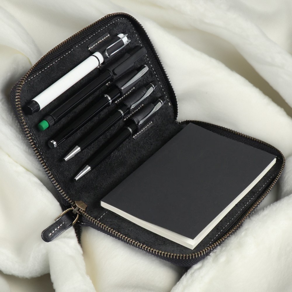 Carnet Professionnel à Fermeture éclair En Similicuir - Agenda Voyage Avec Calculateur, Porte-cartes Et Anneaux - Organisateur Bureau Et Déplacements