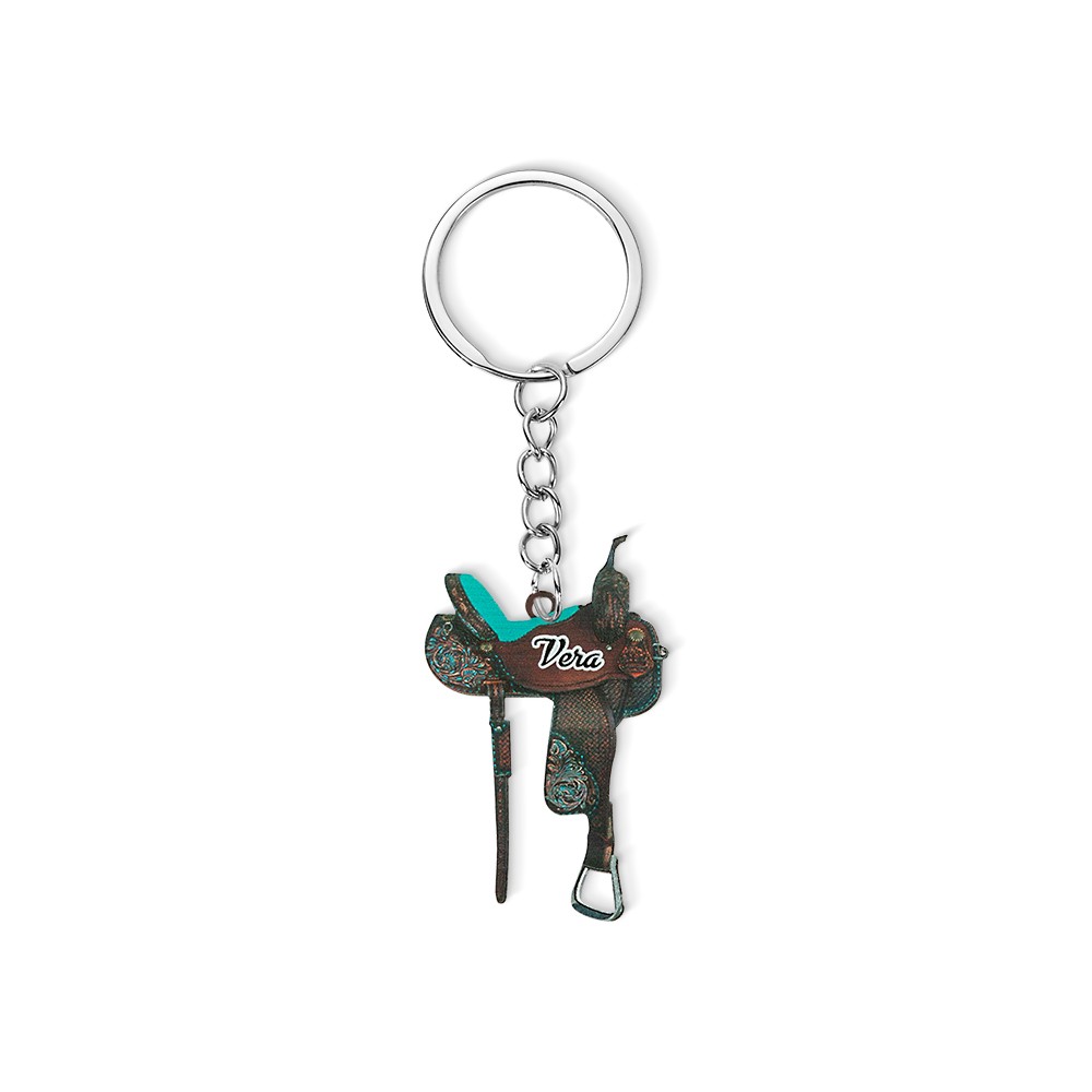 Personalized Name Saddle Flat Keychain, Acrylic Keychain, Horse Decoration, Saddle Accessory, Christmas Gift, Horse Riding Gift, Gift for Horse Lover