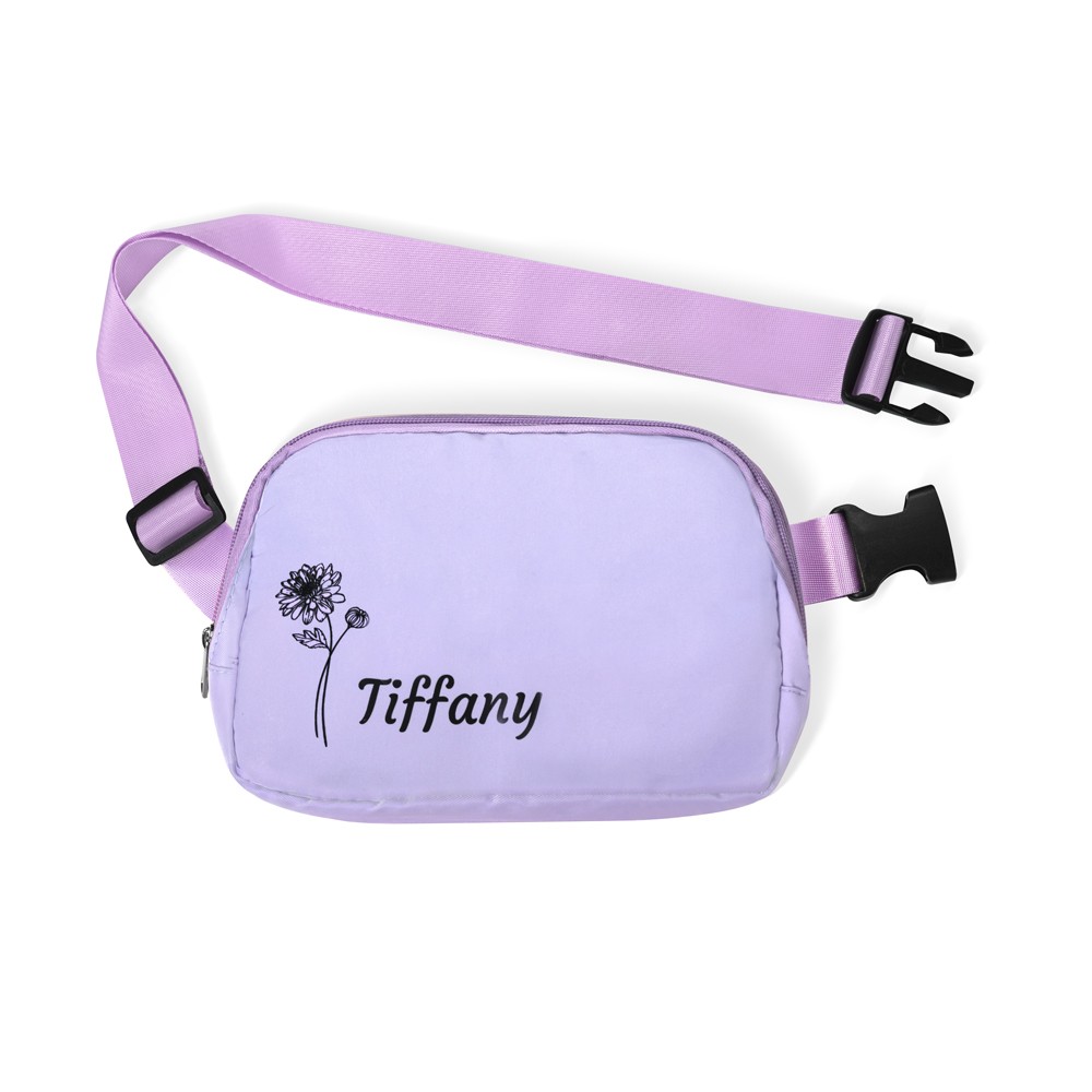 Personalized Birth Flower Waist Belt Bag with Name, Waist Pack with Adjustable Strap, Fanny Bag for Travel/Running/Hiking/Walking, Gift for Women