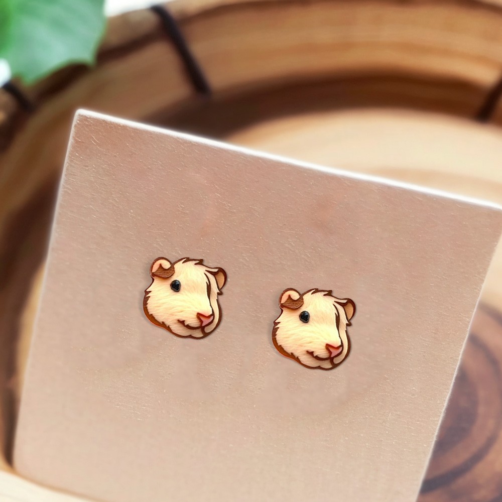 Glue Guinea Pig Ear Studs, Cute Animal Ear Studs for Women, Girls