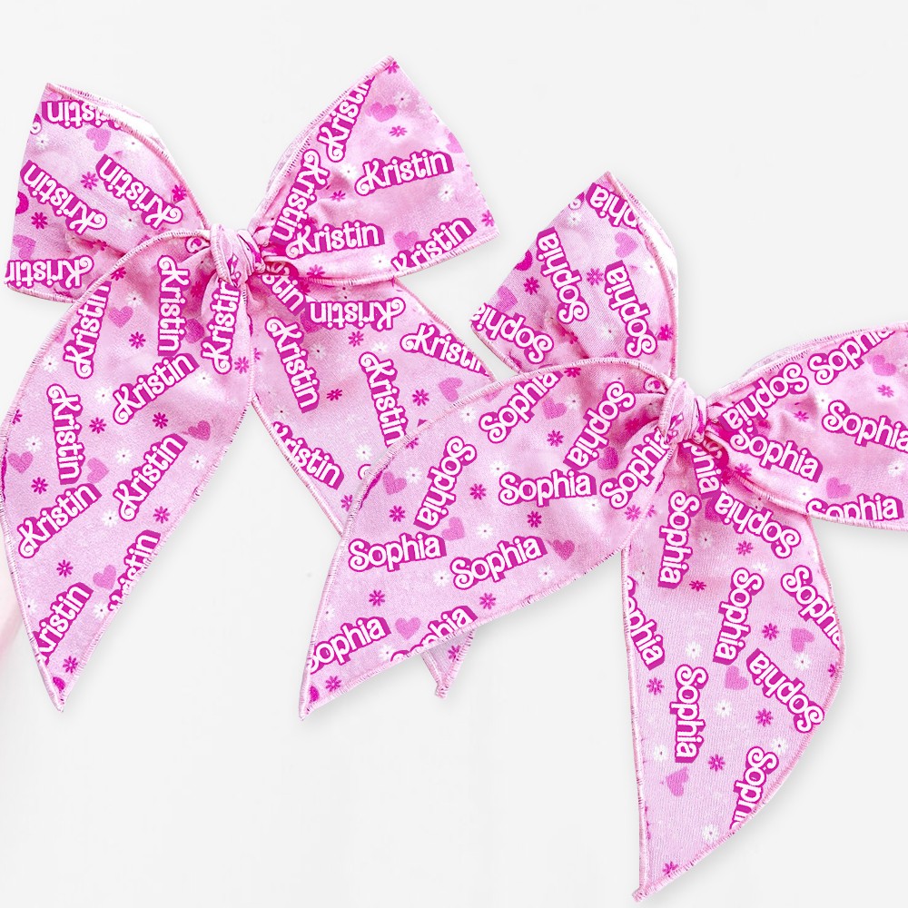 (Set of 2pcs)Personalized Coquette Bow with Name Pink Doll Style, Birthday Party Gift for Her