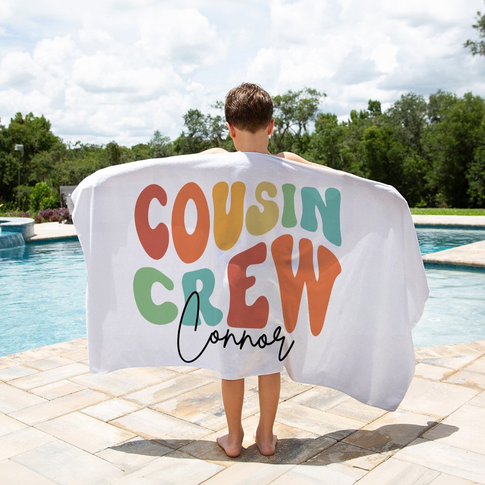 Personalized Name Cousin Crew Beach Towel, Perfect for Family Outings