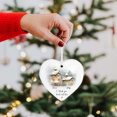 Personalisiertes „I Wish You Lived Next Door“-Ornament, Weihnachtsornament aus Keramik mit individuellem Namen, Weihnachtsgeschenk für Fernfreundschaft und Familie