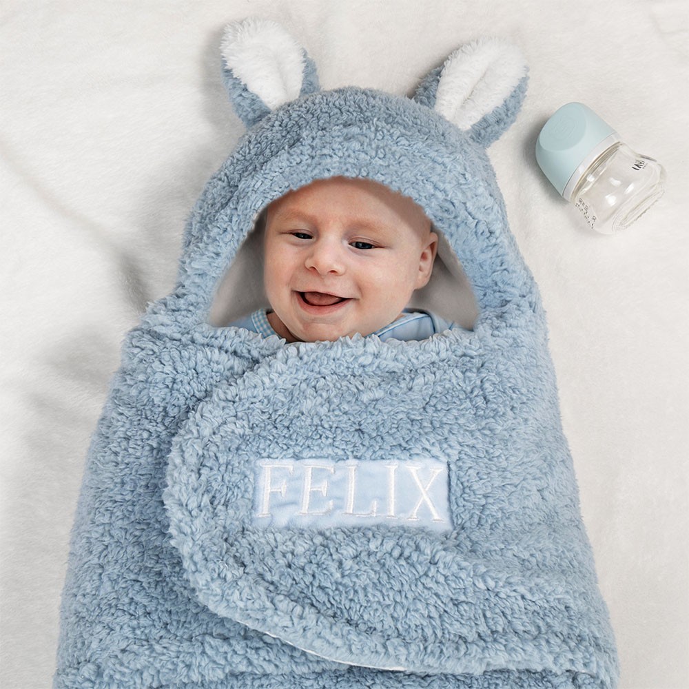 Personalized Bunny Baby Swaddle with Embroidery Name, Infant Sleeping Bag Blanket, Holiday Costume, Baby Shower Gift for Newborn