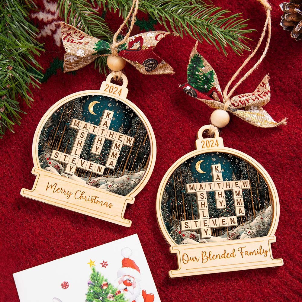 Personalized Family Name Scrabble Ornament with Fairyland Background, Custom Handmade Christmas Decoration, Unique Gift for Families