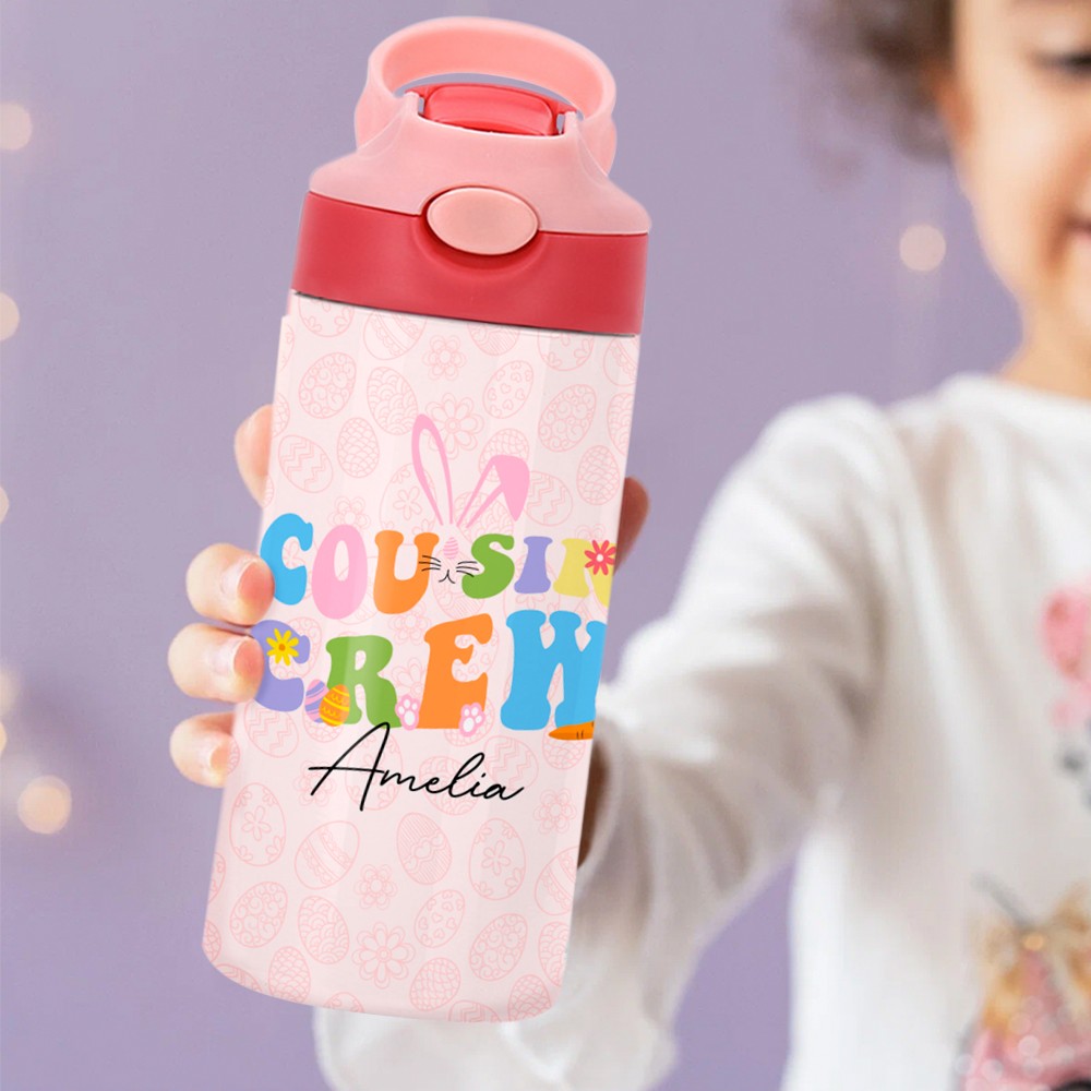 Personalized Groovy Cousin Crew Easter Tumbler with Name, Custom Stainless Steel Insulated Cup, Perfect Gift for Family Outings