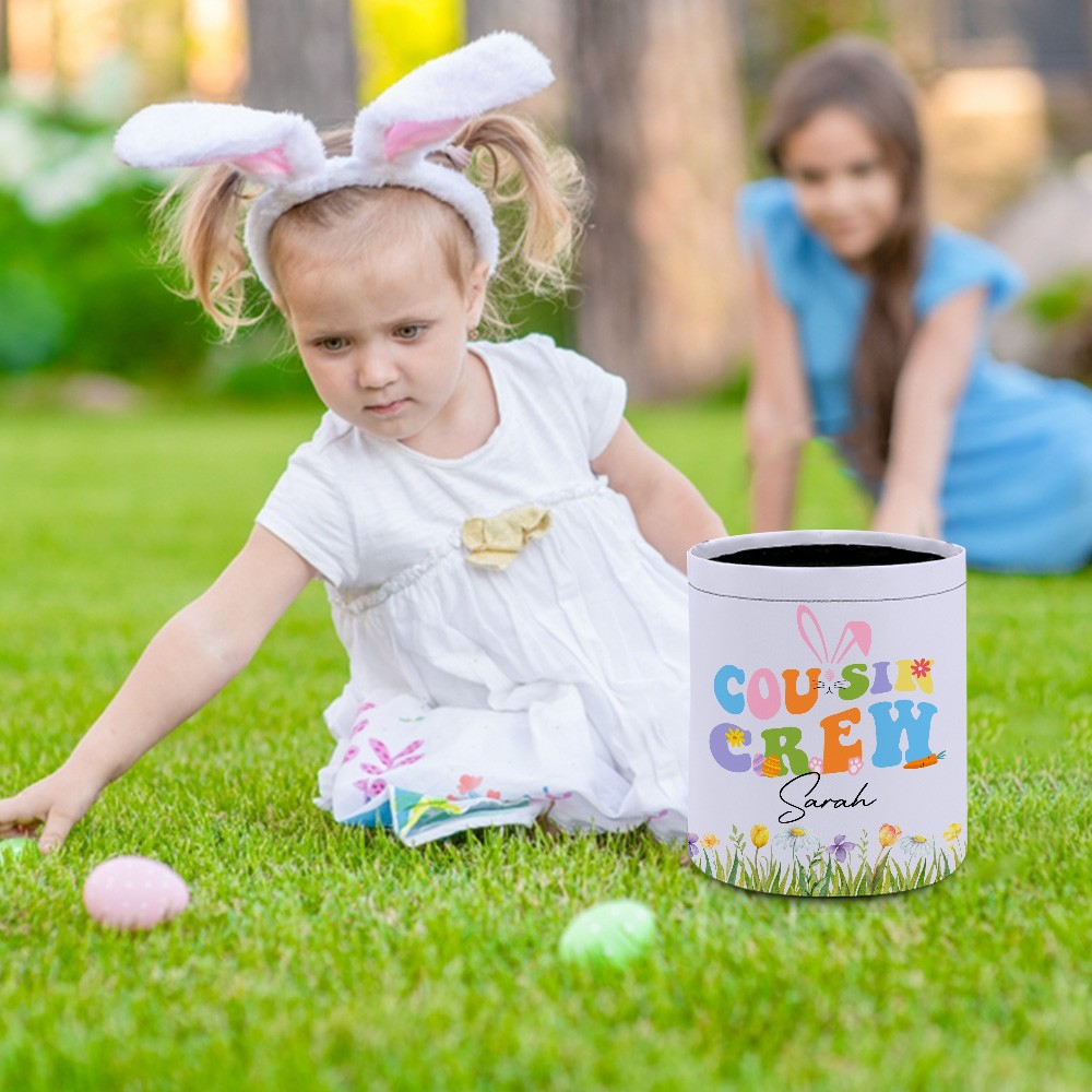 Personalized Cousin Crew Easter Basket Custom Name, Multicolor Handled Storage Basket for Easter Gifts, Family and Kids