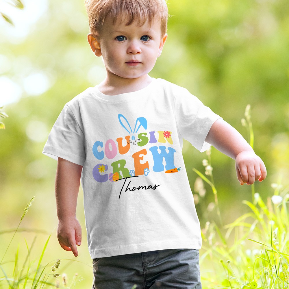 Personalized Cousin Crew Easter Kids T-Shirt Custom Name, Festive Shirt for Boys and Girls