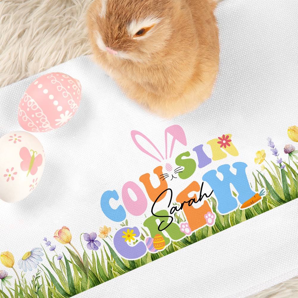 Personalized Cousin Crew Easter Basket Liner Custom Name, Soft Fabric Easter Basket Cloth, Basket Liner for Kids and Family