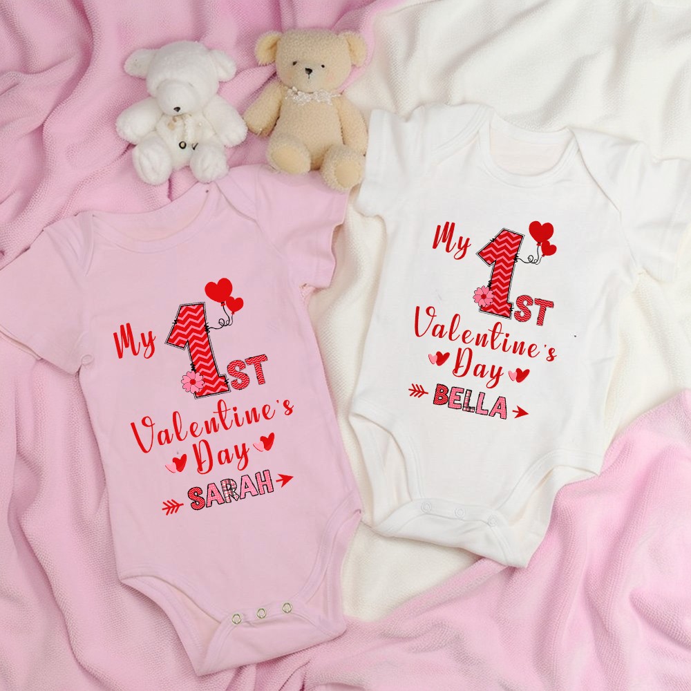 Personalized Baby's First Valentine's Day Crawling Onesie, Custom Name Baby Bodysuit, Cute Love Themed Outfit for Infants