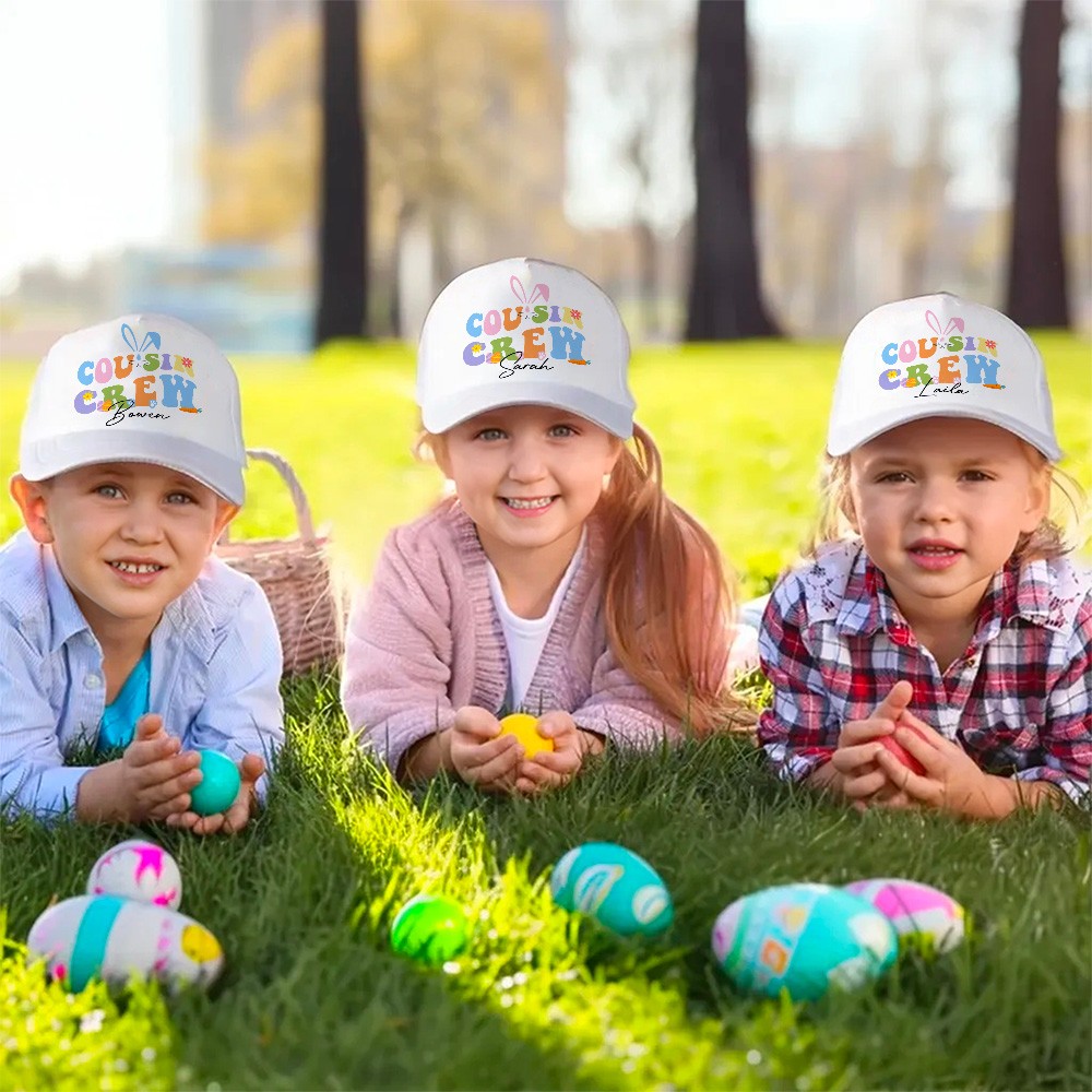 Personalized Cousin Crew Easter Baseball Hat, Custom Name Easter Cap for Family, Adjustable Hat for Kids and Adults, Holiday Gift for Easter Celebration