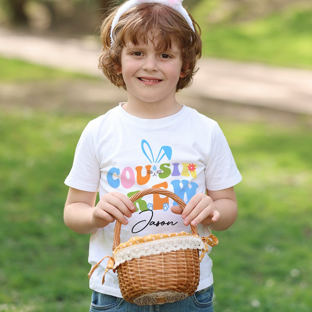 Personalized Cousin Crew Easter Kids T-Shirt Custom Name, Festive Shirt for Boys and Girls