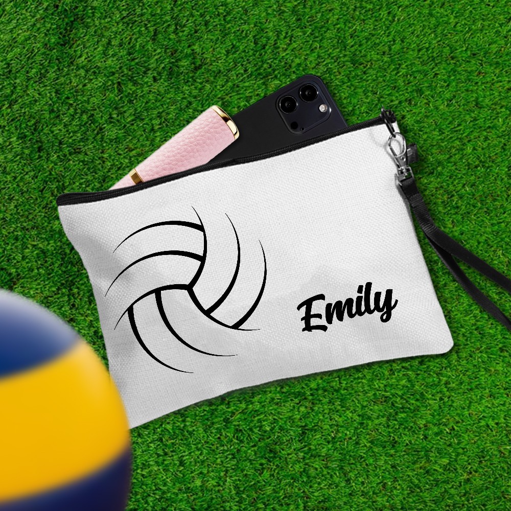 Personalized Volleyball Makeup Bag, Custom Name Cosmetic Pouch for Sports Lovers, Gift for Volleyball Players and Coaches