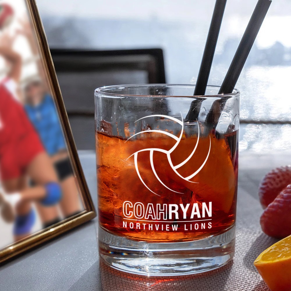 Personalized Volleyball Coach Whiskey Glass, Custom Engraved Volleyball Gift for Coach, Unique Sports Coach Appreciation Gift